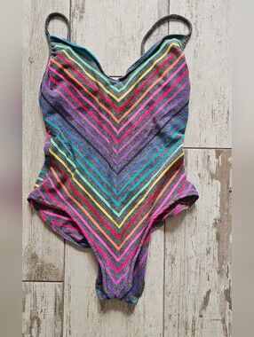 Vintage Colors of California Multicolor Chevron Bodysuit with Bright Stripes 11